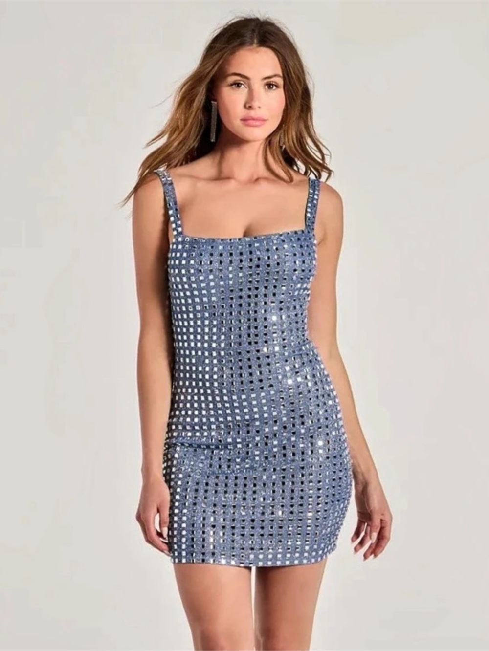 Seni & Cade Blue Rhinestone Embellished Mini Dress Size Large NWT $99